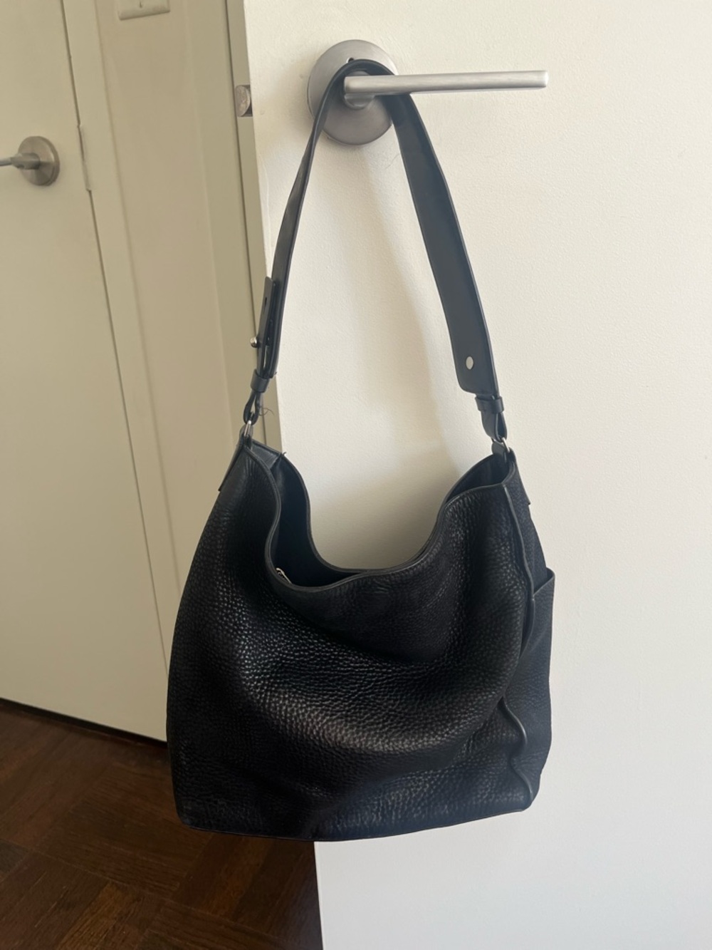 All Saints Black Textured Leather Shoulder Bag - Picture 2 of 2